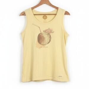 Life is‎ Good Womens M Tropical Coastal Nautical Resortwear Coconut Graphic Tank